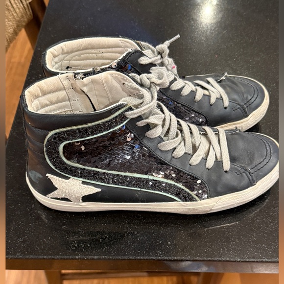Golden goose hightop leather glitter sneakers. Navy size 39 - Picture 1 of 4